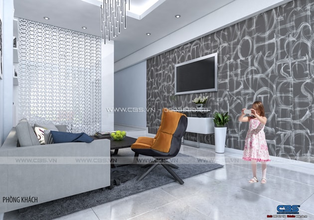 Phòng khách sang trọng với sofa xám làm điểm nhấn 8